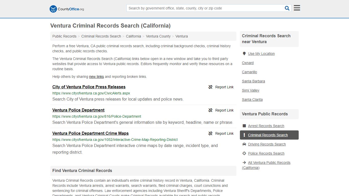 Ventura Criminal Records Search (California) - County Office